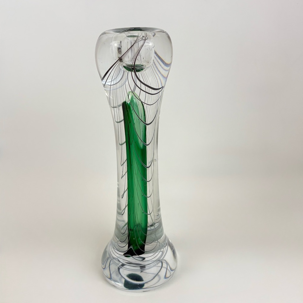 Vintage Signed Adam Jablonski 9- 9.5” Unique Crystal Handmade Candlestick Holder